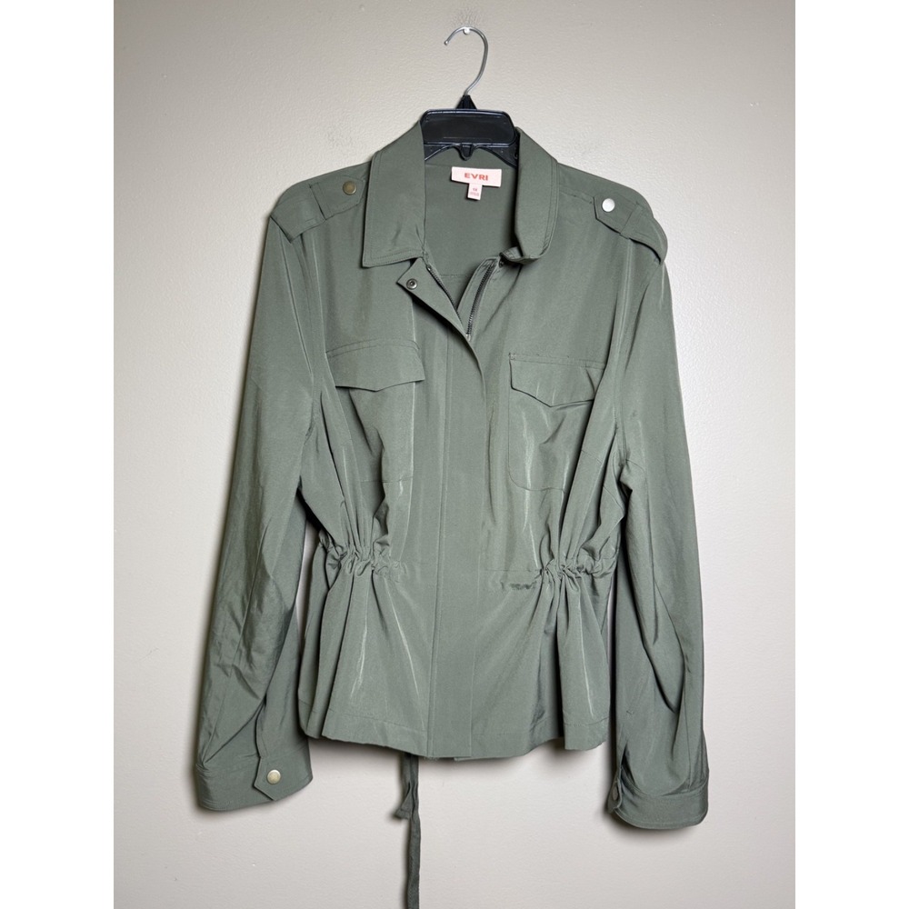 EVRI Army Green Utility Jacket Drawstring Waist Lightweight Plus Size 1X